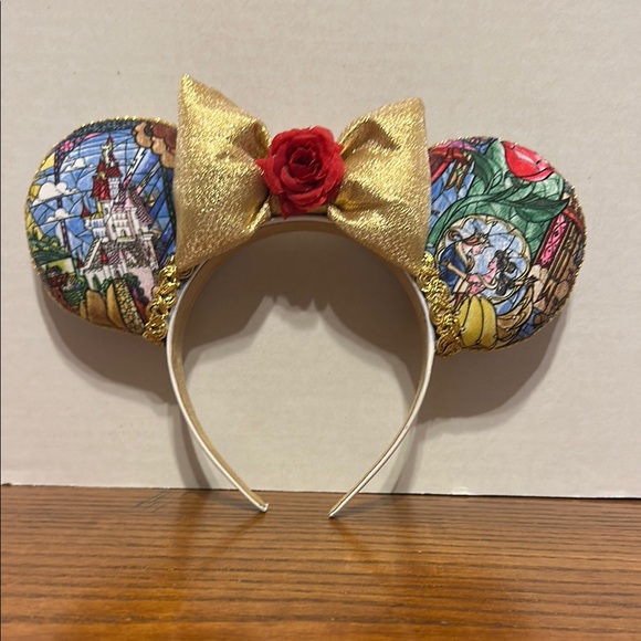 Disney Ears - beauty and the beast Gold and Red Floral Mouse Ears Headband - Picture 1 of 2